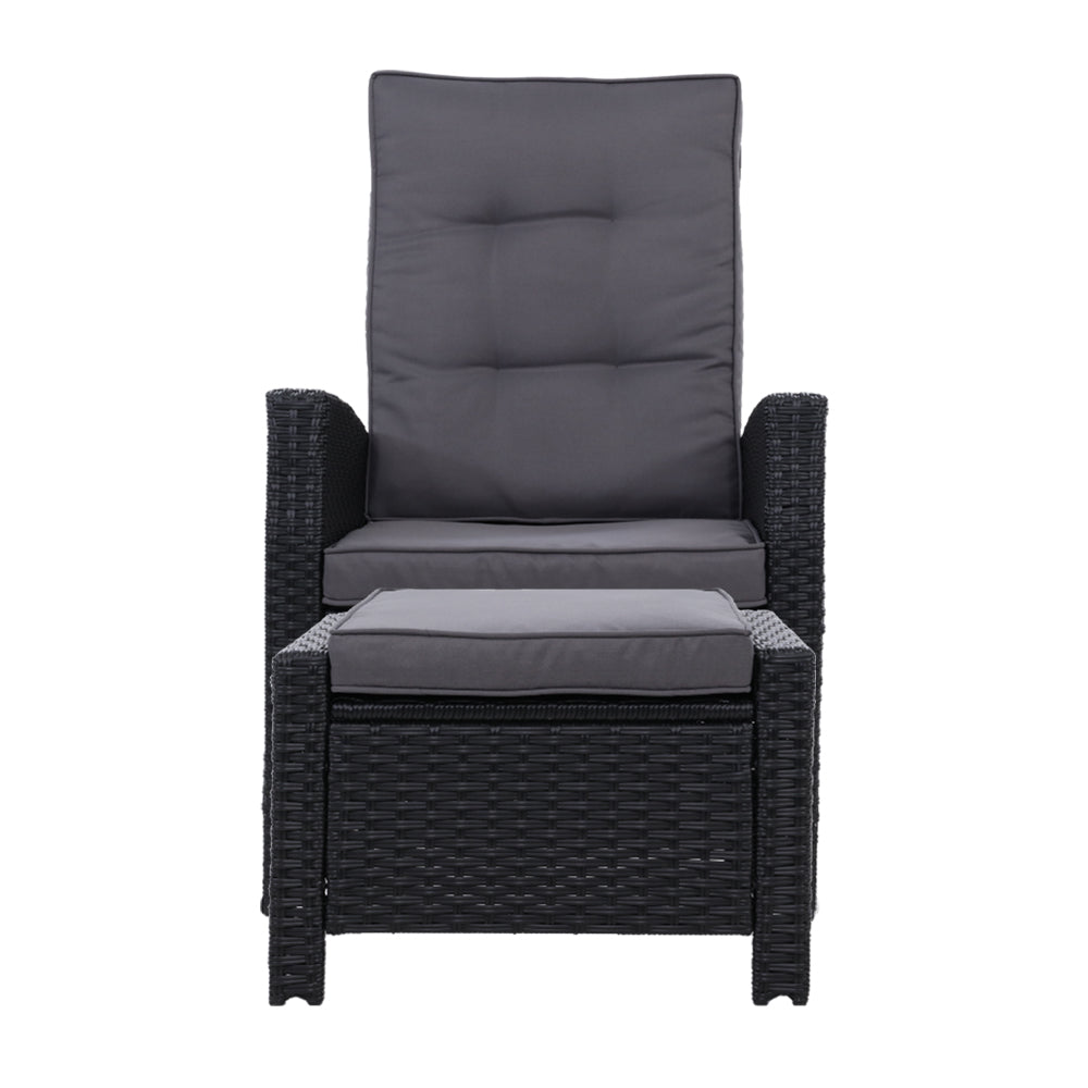Sun lounge Recliner Chair Wicker Lounger Sofa Day Bed Outdoor Furniture Patio Garden Cushion Ottoman Black Gardeon - Newstart Furniture
