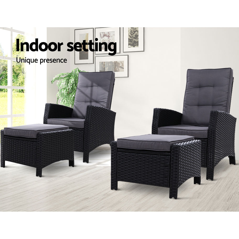 Set of 2 Sun lounge Recliner Chair Wicker Lounger Sofa Day Bed Outdoor Chairs Patio Furniture Garden Cushion Ottoman Gardeon - Newstart Furniture