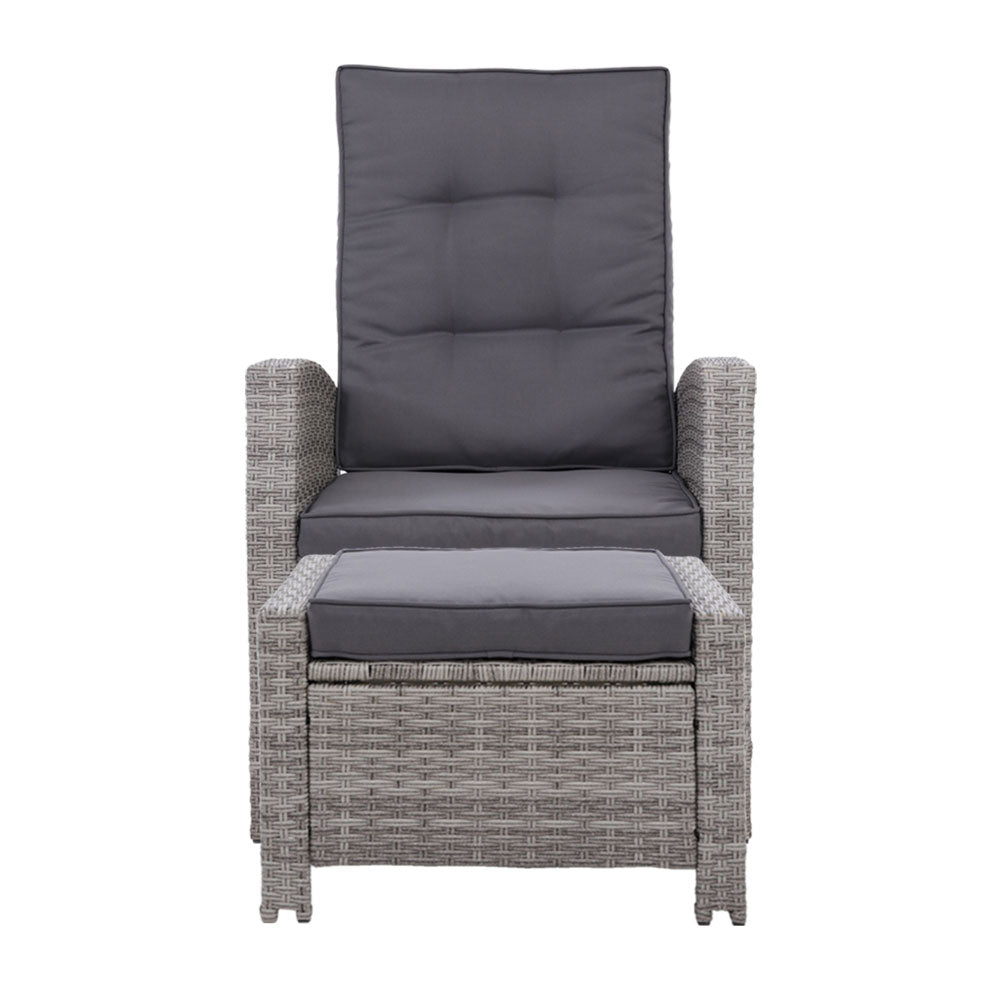 Sun lounge Recliner Chair Wicker Lounger Sofa Day Bed Outdoor Furniture Patio Garden Cushion Ottoman Grey Gardeon - Newstart Furniture