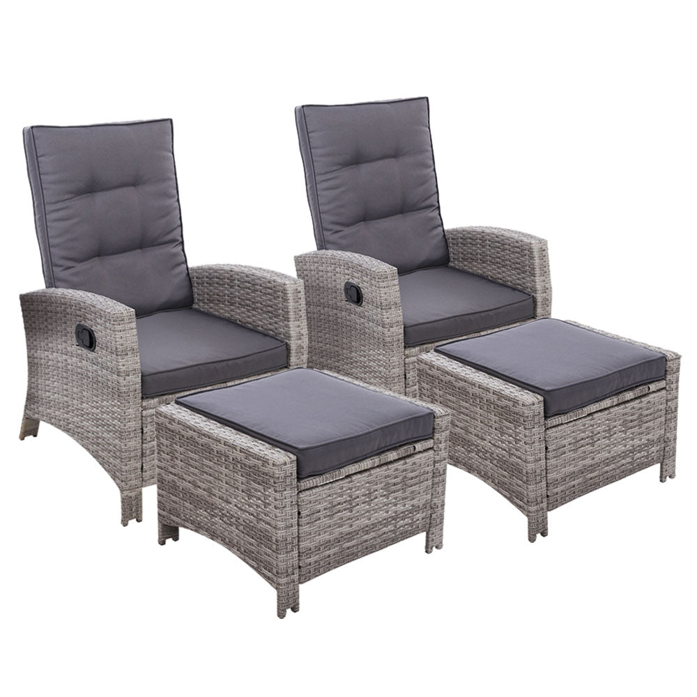 Set of 2 Sun lounge Recliner Chair Wicker Lounger Sofa Day Bed Outdoor Chairs Patio Furniture Garden Cushion Ottoman Gardeon - Newstart Furniture