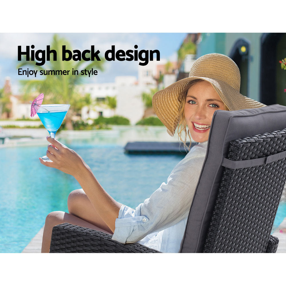 Gardeon Outdoor Patio Furniture Recliner Chairs Table Setting Wicker Lounge 5pc Black - Newstart Furniture