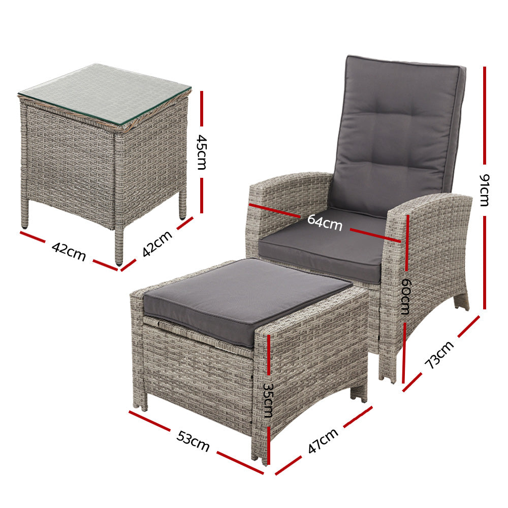 Gardeon Outdoor Patio Furniture Recliner Chairs Table Setting Wicker Lounge 5pc Grey - Newstart Furniture