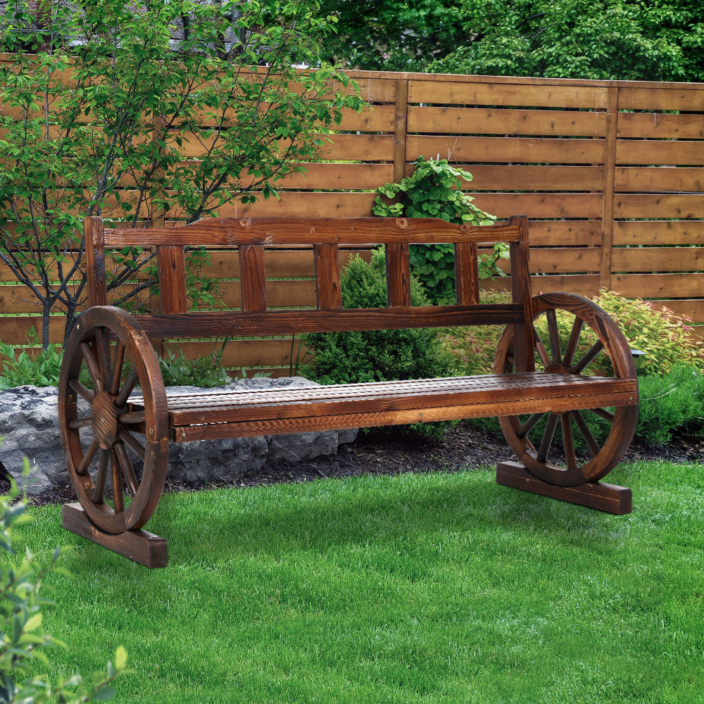 Gardeon Garden Bench Wooden Wagon Chair 3 Seat Outdoor Furniture Backyard Lounge Charcoal - Newstart Furniture