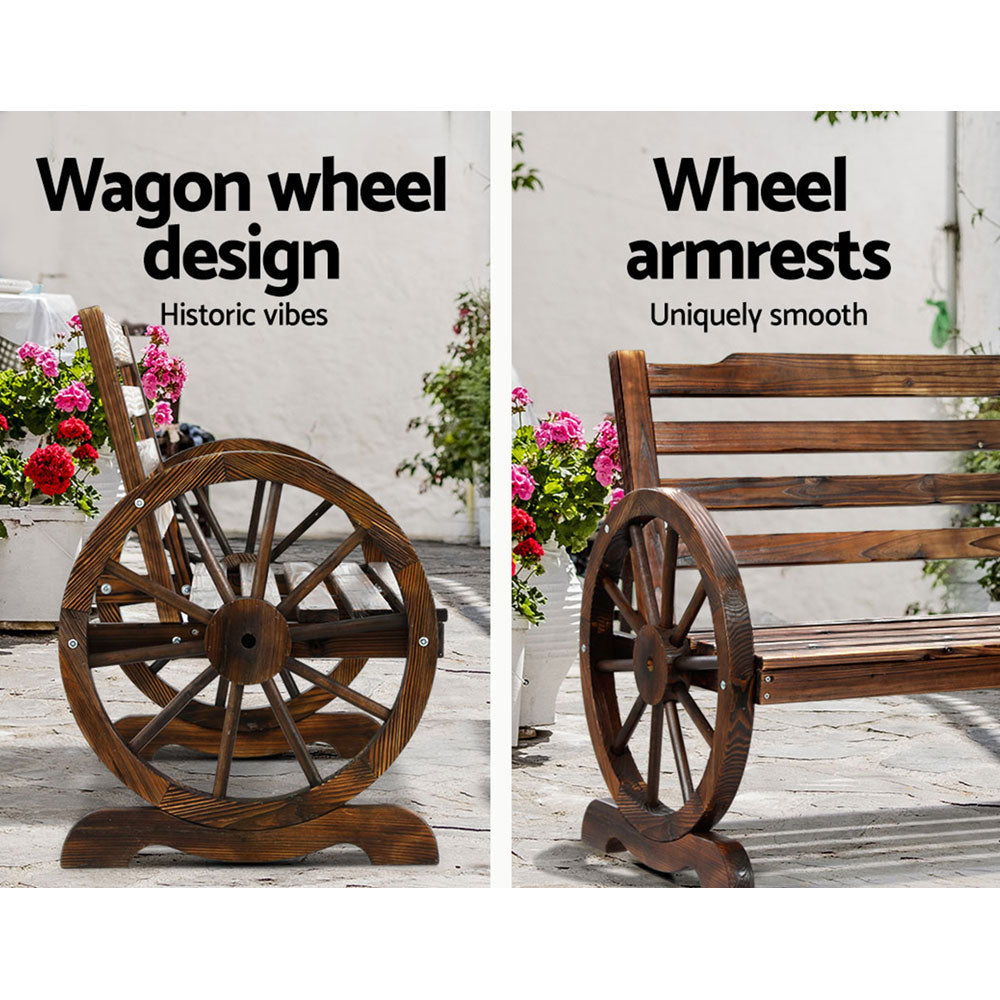 Gardeon Wooden Wagon Wheel Bench Brown