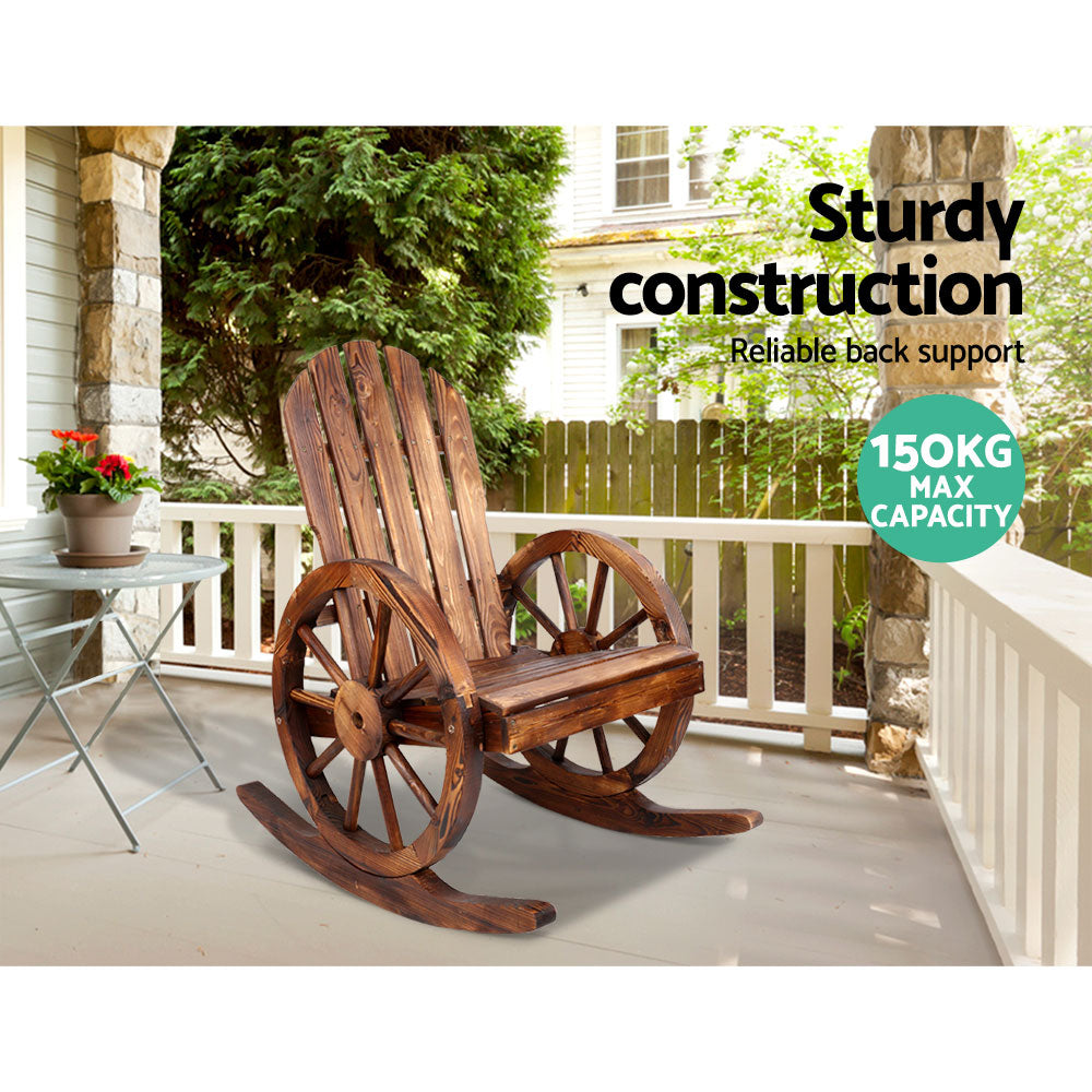 Gardeon Wagon Wheels Rocking Chair - Brown - Newstart Furniture