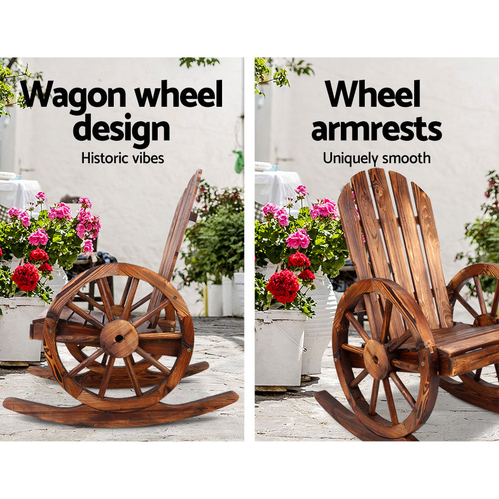 Gardeon Wagon Wheels Rocking Chair - Brown - Newstart Furniture