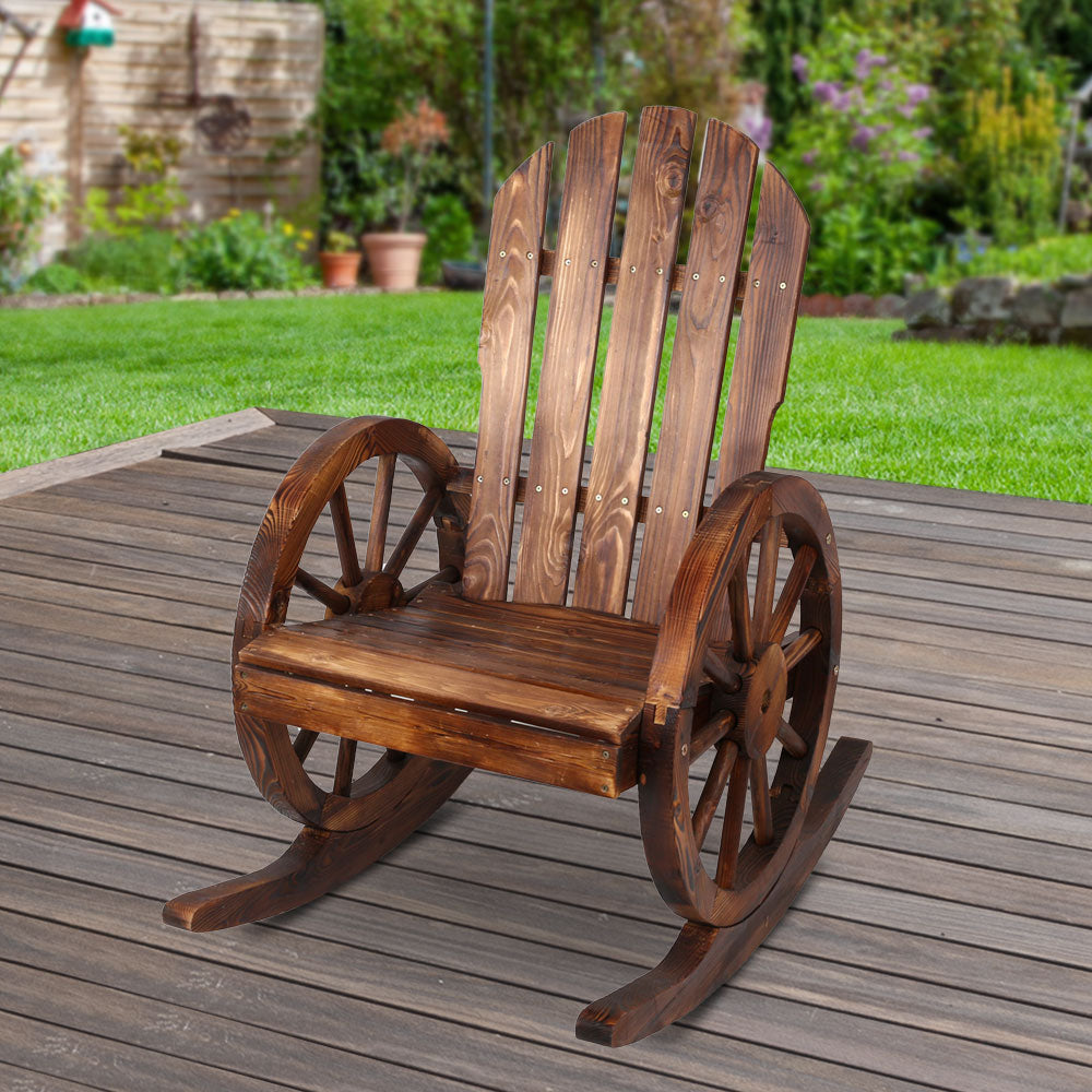 Gardeon Wagon Wheels Rocking Chair - Brown - Newstart Furniture