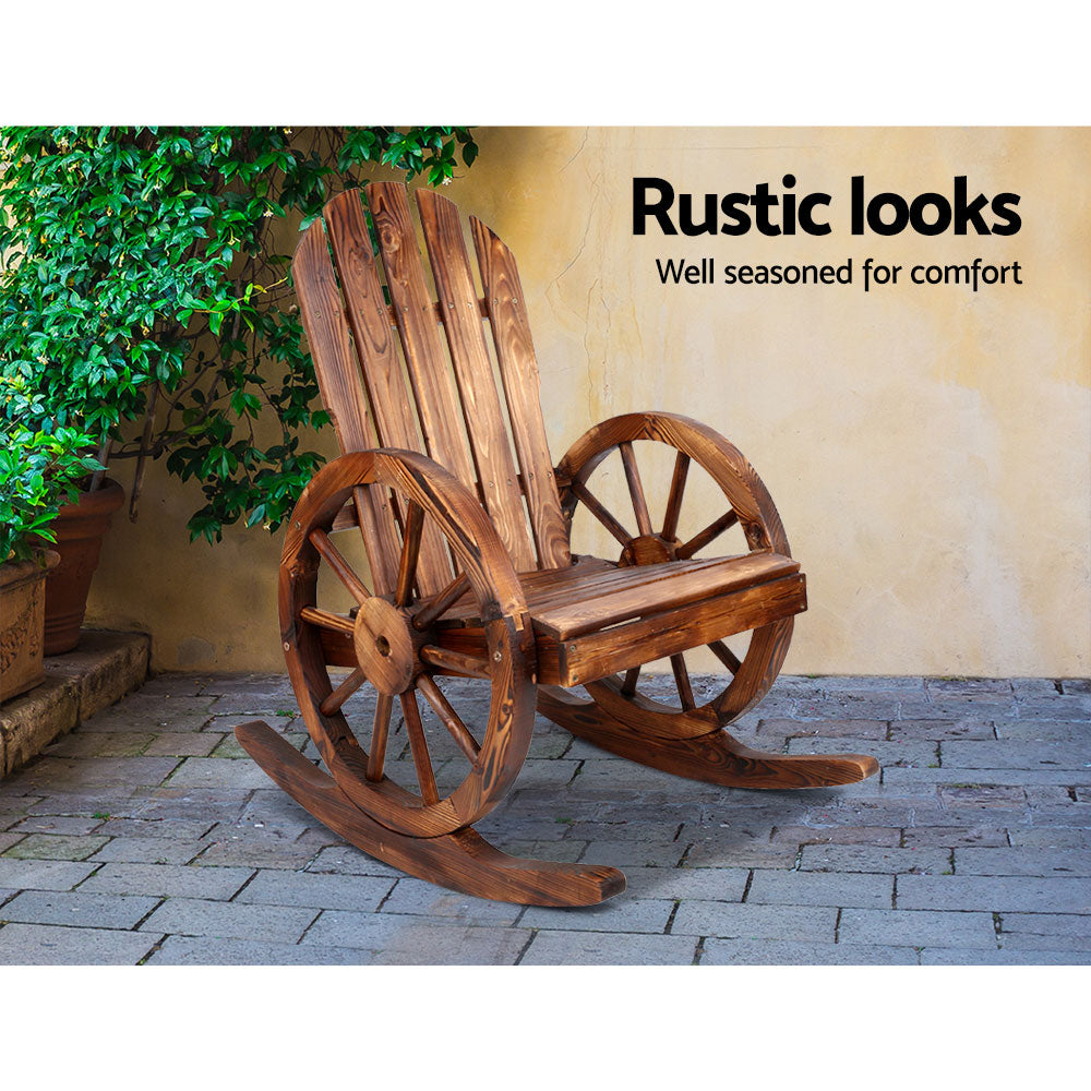 Gardeon Wagon Wheels Rocking Chair - Brown - Newstart Furniture