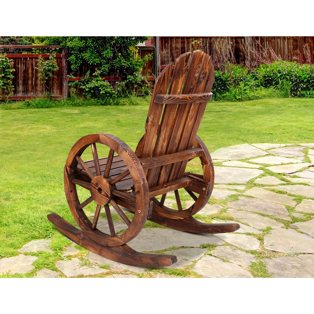 Gardeon Wagon Wheels Rocking Chair - Brown - Newstart Furniture