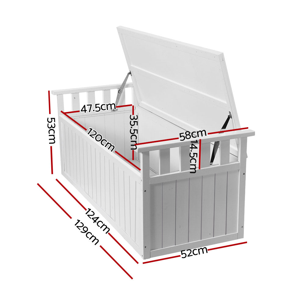 Gardeon Outdoor Storage Box Wooden Garden Bench 129cm Chest Tool Toy Sheds XL - Newstart Furniture