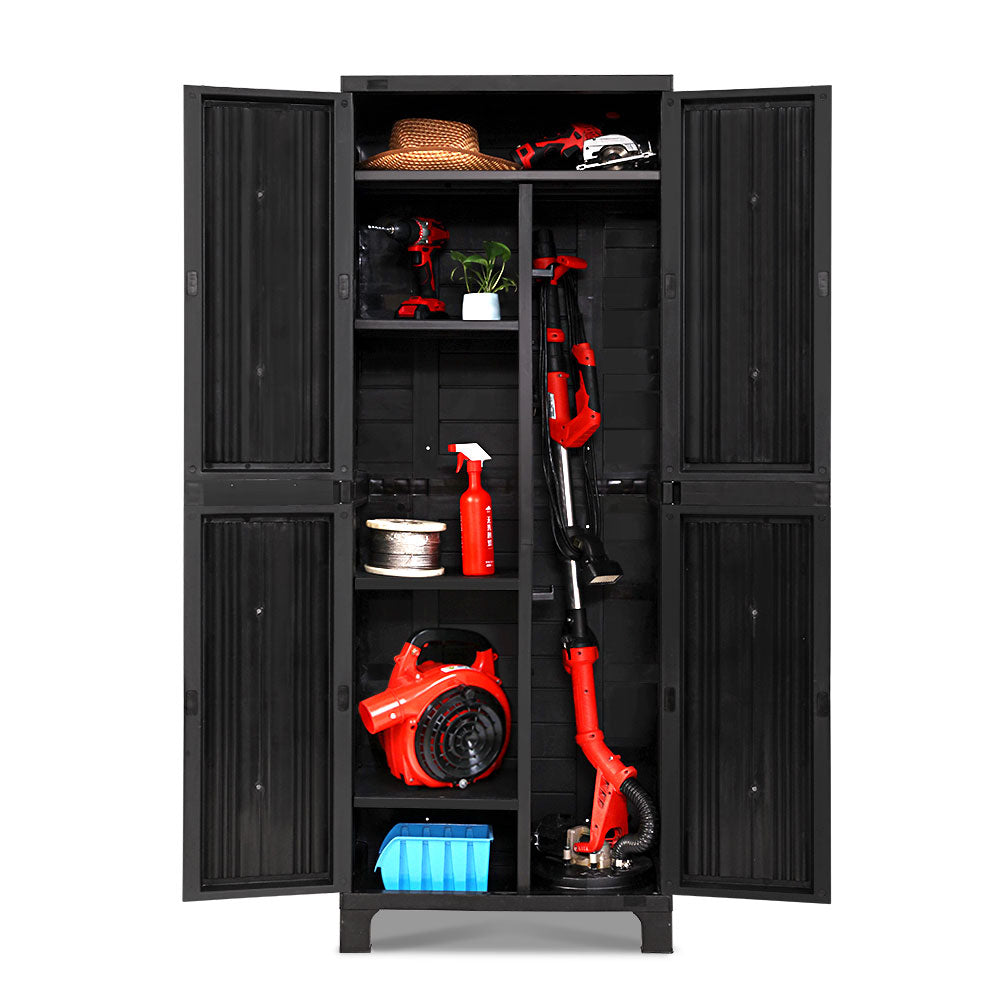 Gardeon Outdoor Storage Cabinet Lockable Tall Garden Sheds Garage Adjustable Black 173CM - Newstart Furniture