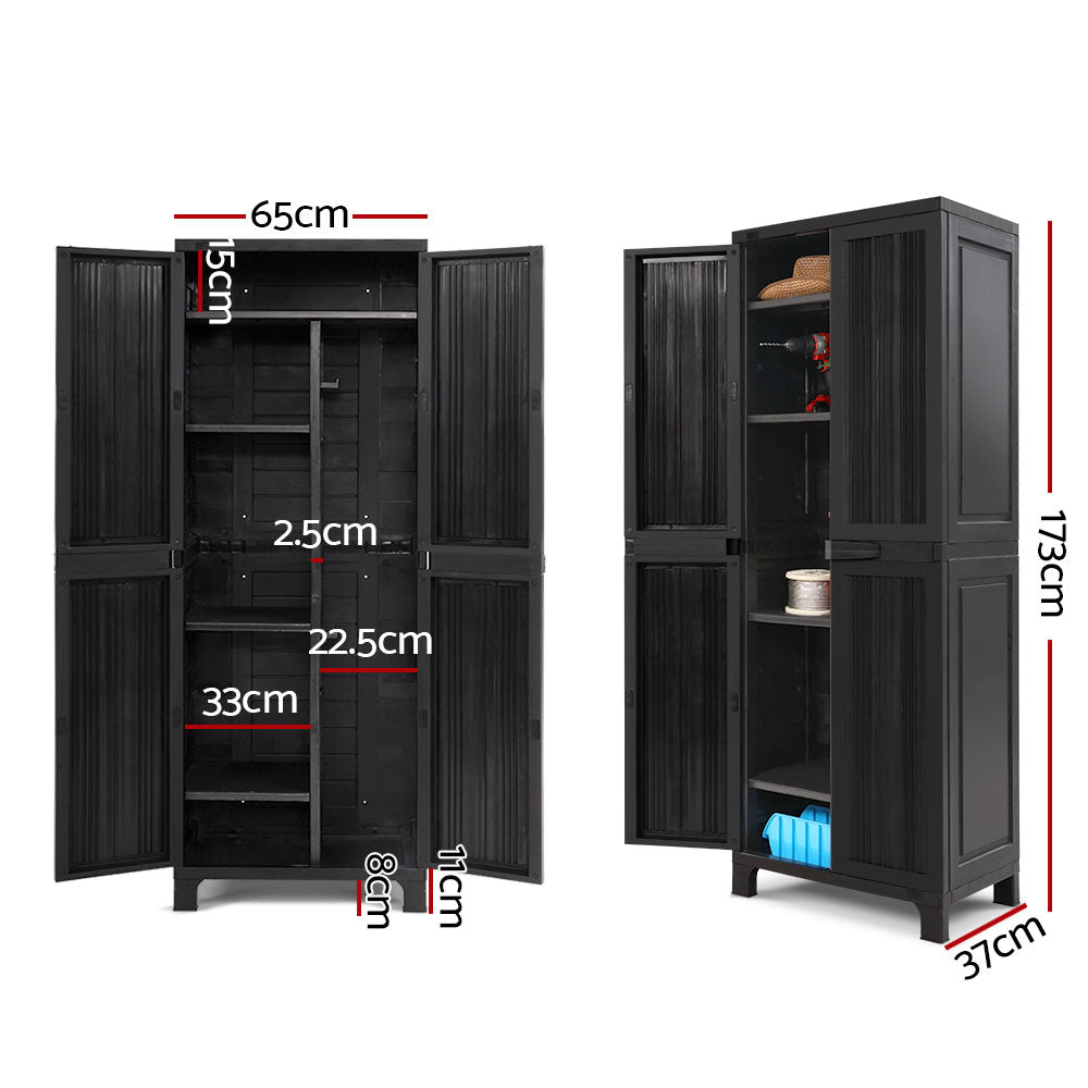 Gardeon Outdoor Storage Cabinet Lockable Tall Garden Sheds Garage Adjustable Black 173CM - Newstart Furniture