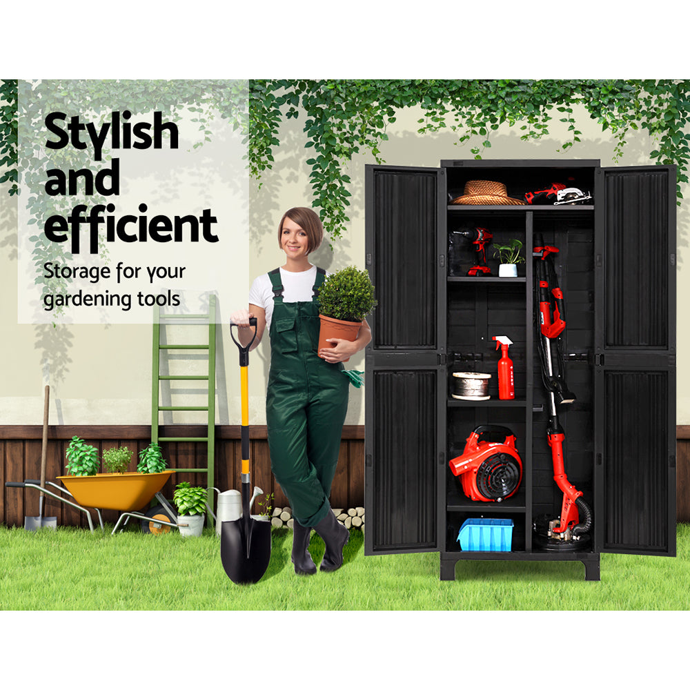 Gardeon Outdoor Storage Cabinet Lockable Tall Garden Sheds Garage Adjustable Black 173CM - Newstart Furniture