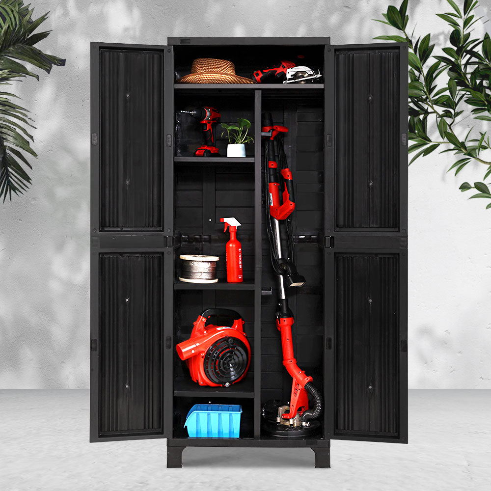 Gardeon Outdoor Storage Cabinet Lockable Tall Garden Sheds Garage Adjustable Black 173CM - Newstart Furniture