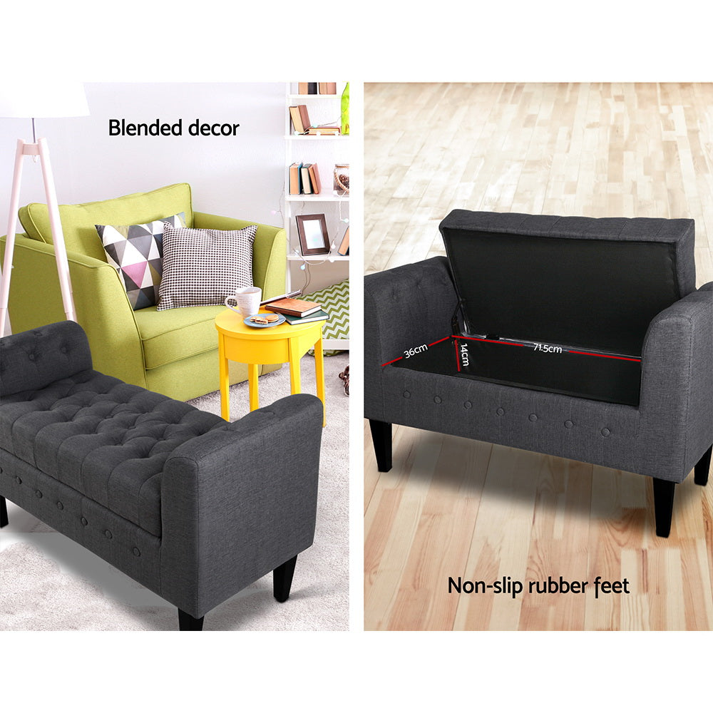 Artiss Fabric Storage Ottoman - Grey - Newstart Furniture