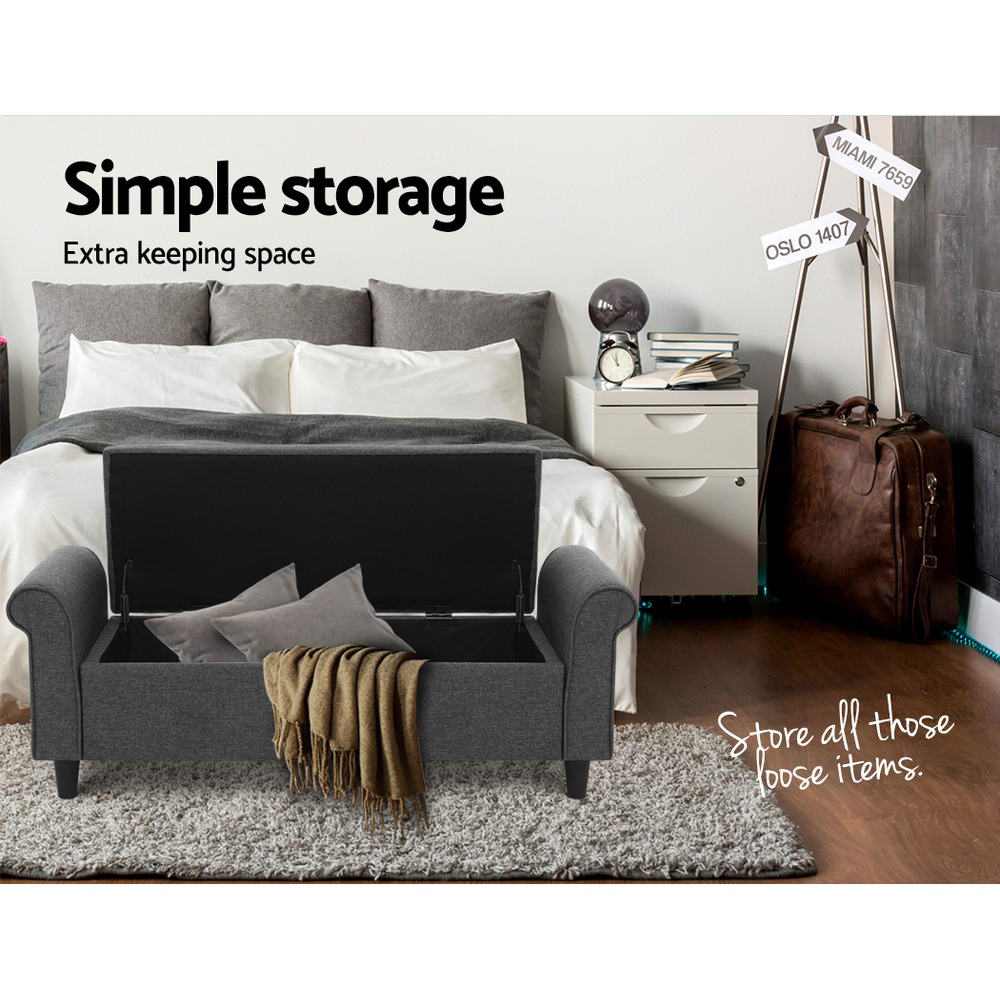 Artiss Storage Ottoman Blanket Box 126cm Linen Fabric Arm Foot Stool Couch Large - Newstart Furniture