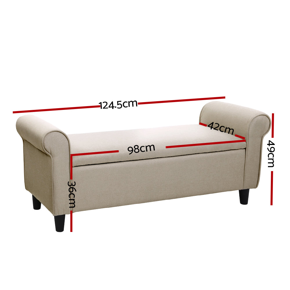 Artiss Storage Ottoman Blanket Box Linen Fabric Arm Foot Stool Couch Chest Large - Newstart Furniture