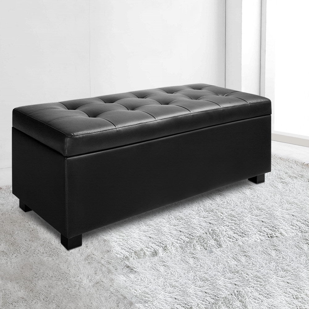 Artiss PU Leather Storage Ottoman - Black - Newstart Furniture