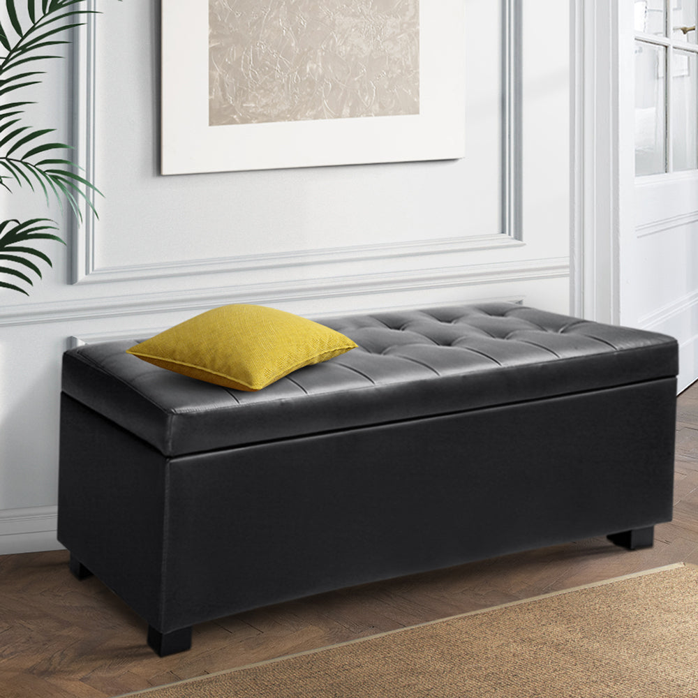 Artiss PU Leather Storage Ottoman - Black - Newstart Furniture