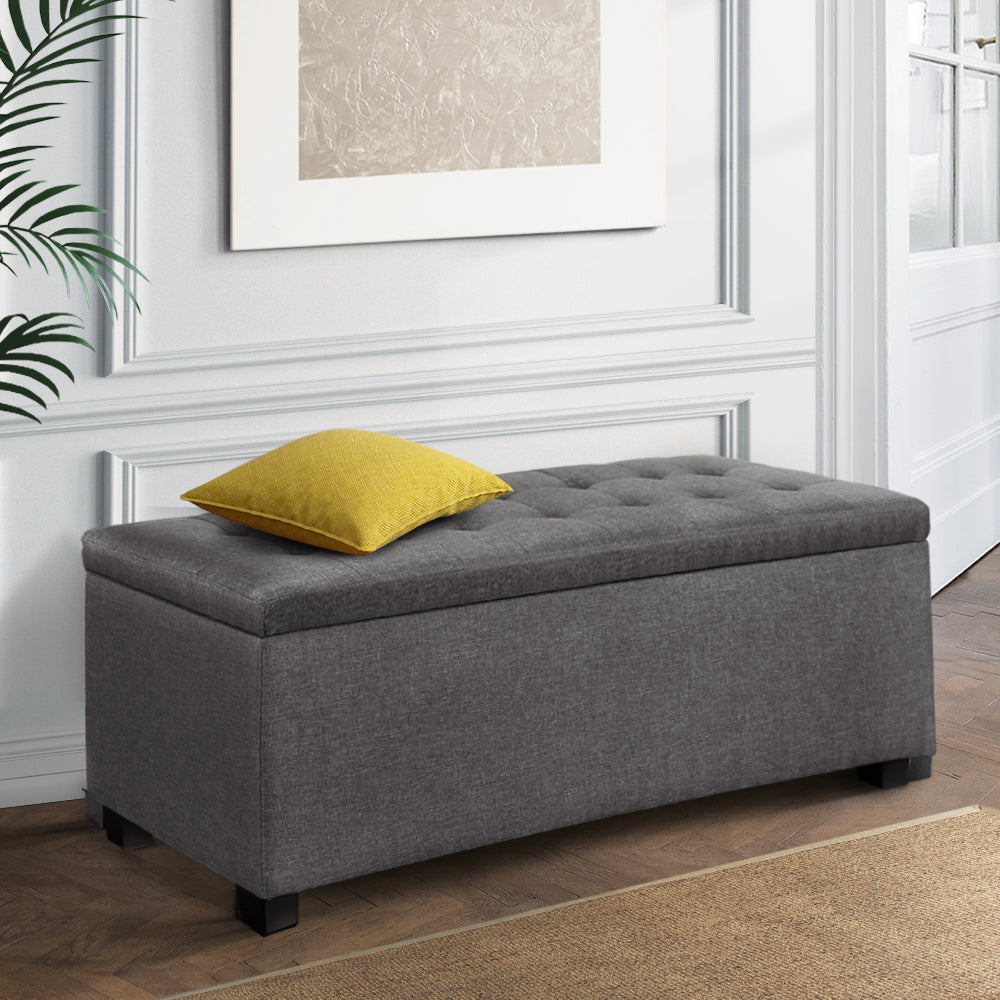 Artiss Large Fabric Storage Ottoman - Grey - Newstart Furniture