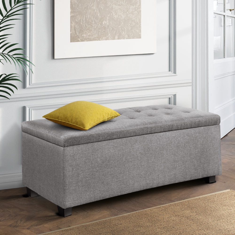 Artiss Large Fabric Storage Ottoman - Light Grey - Newstart Furniture