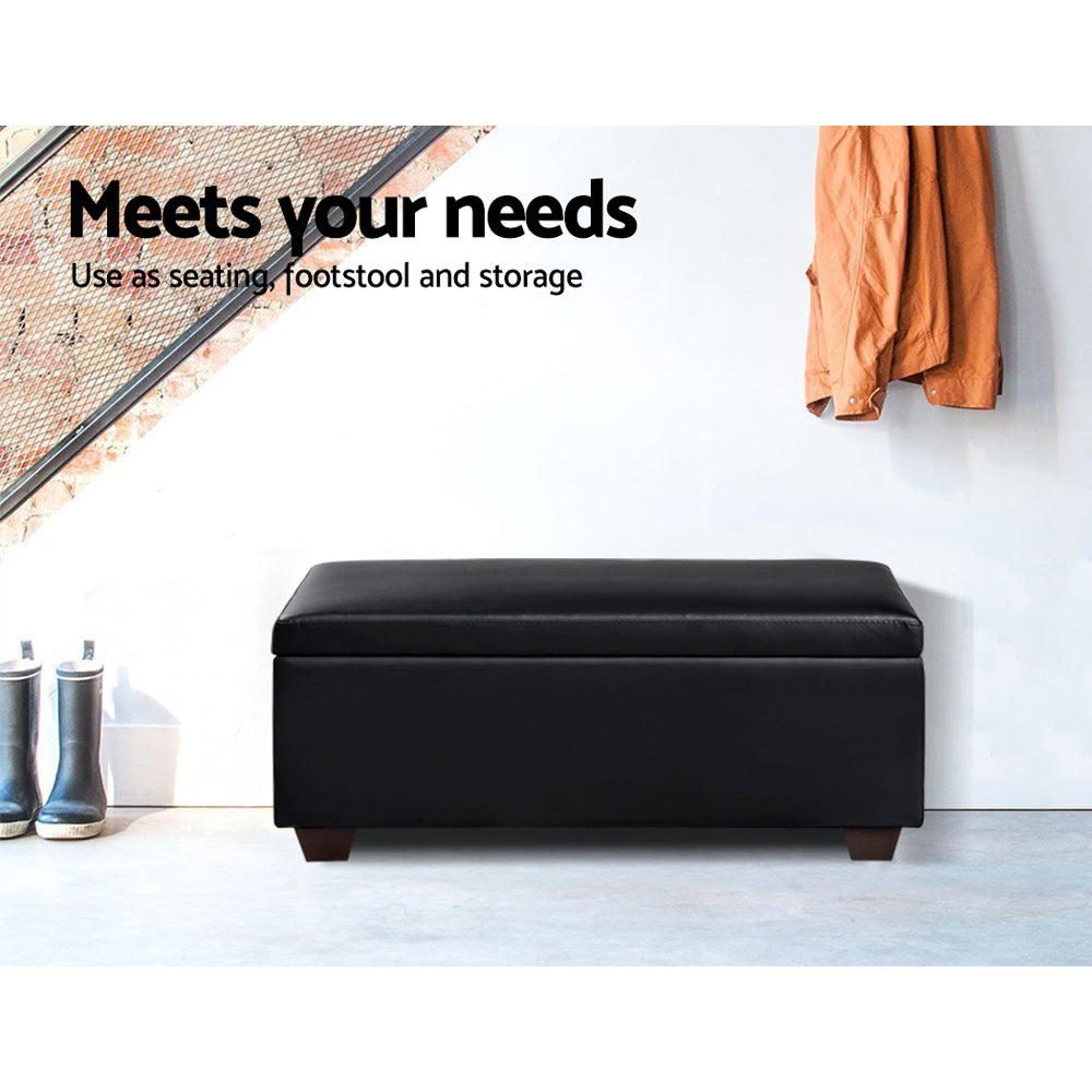 Artiss Faux PU Leather Storage Ottoman - Black - Newstart Furniture