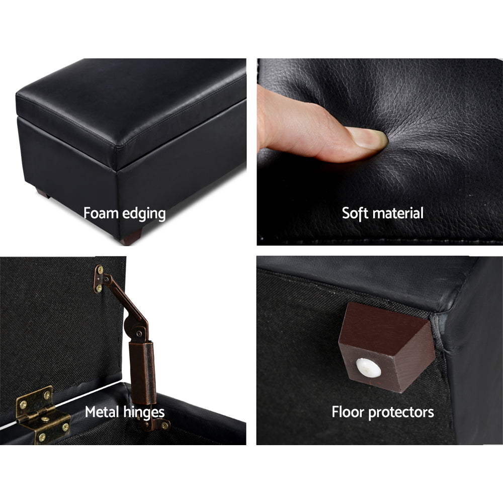 Artiss Faux PU Leather Storage Ottoman - Black - Newstart Furniture