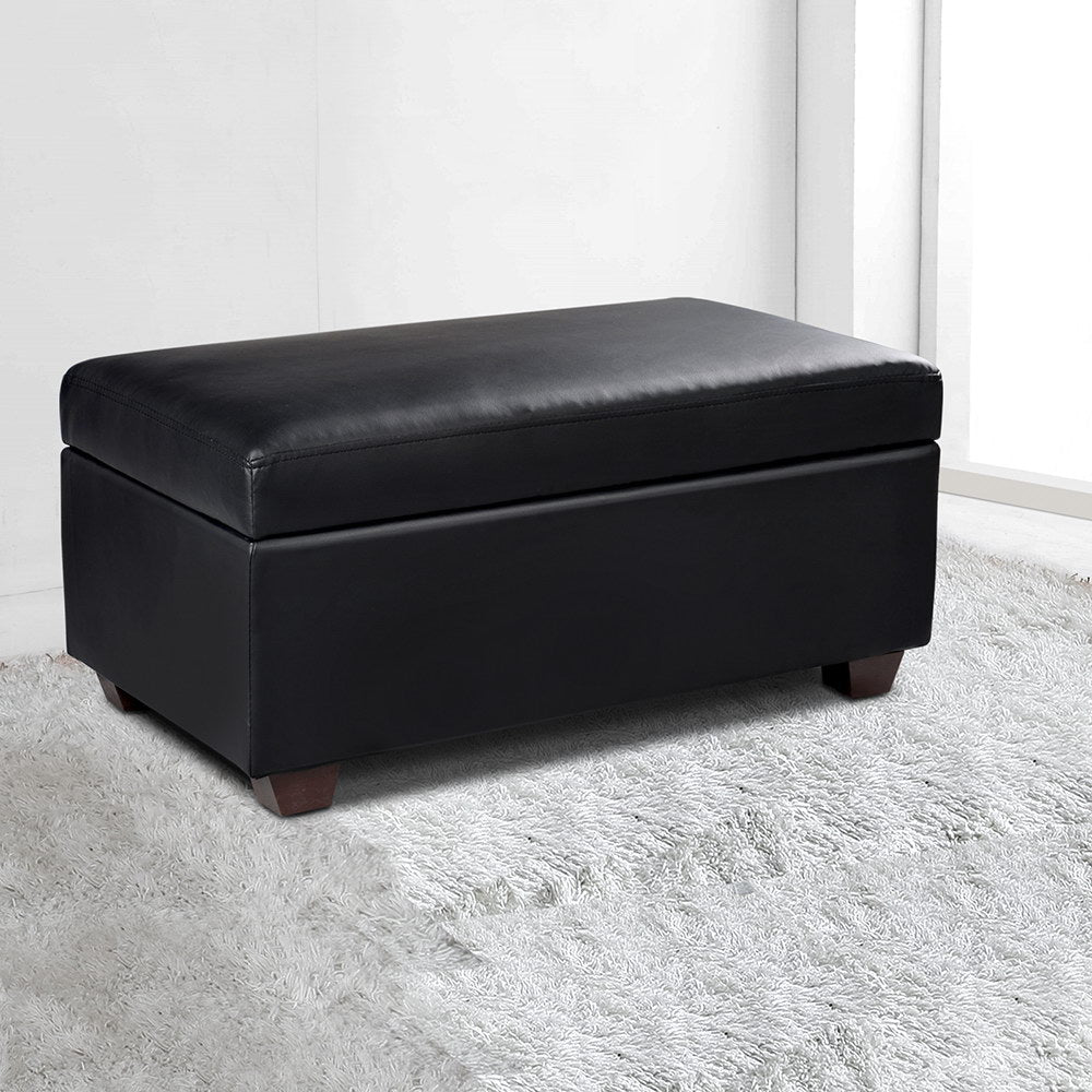 Artiss Faux PU Leather Storage Ottoman - Black - Newstart Furniture