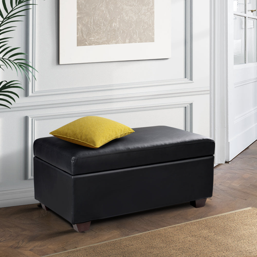 Artiss Faux PU Leather Storage Ottoman - Black - Newstart Furniture