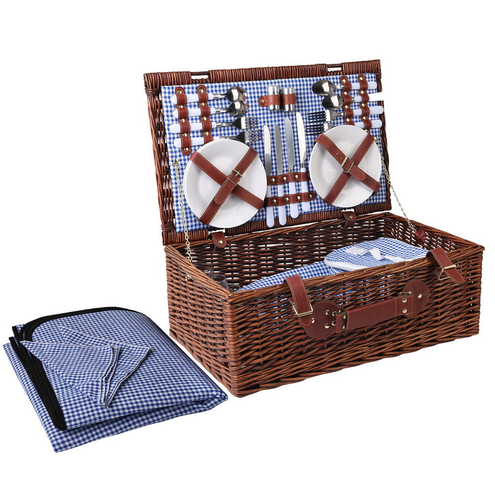 Alfresco 4 Person Picnic Basket Handle Baskets Outdoor Insulated Blanket - Newstart Furniture