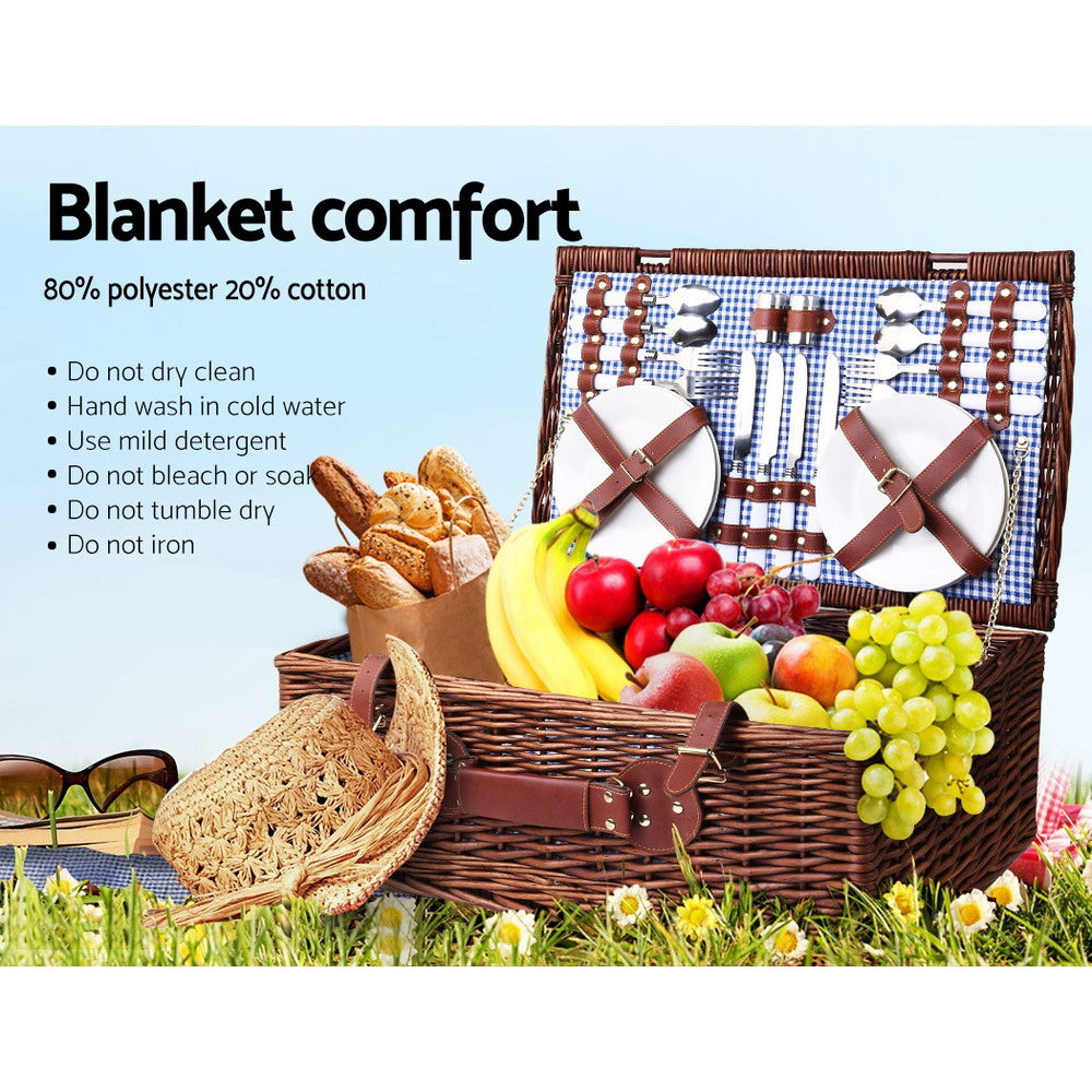 Alfresco 4 Person Picnic Basket Handle Baskets Outdoor Insulated Blanket - Newstart Furniture