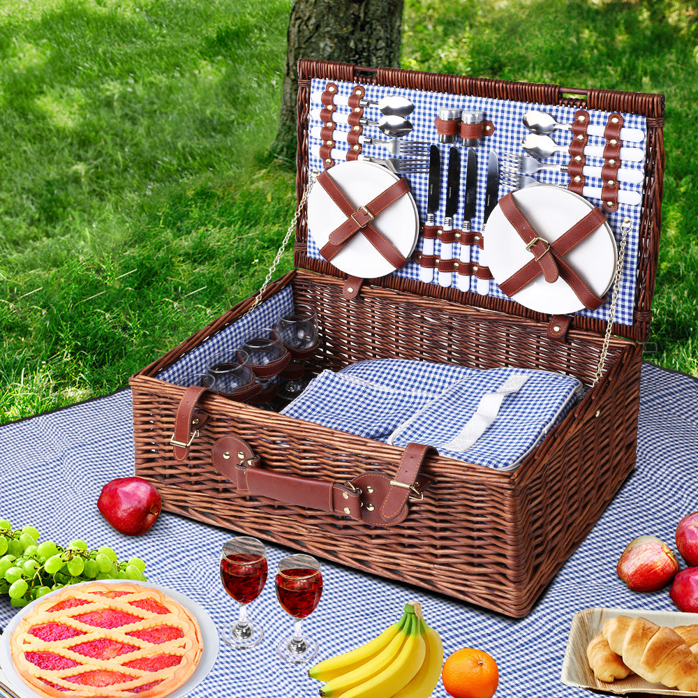 Alfresco 4 Person Picnic Basket Handle Baskets Outdoor Insulated Blanket - Newstart Furniture