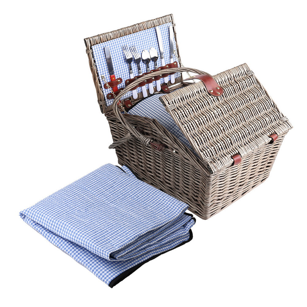 Alfresco 4 Person Picnic Basket Deluxe Baskets Outdoor Insulated Blanket - Newstart Furniture