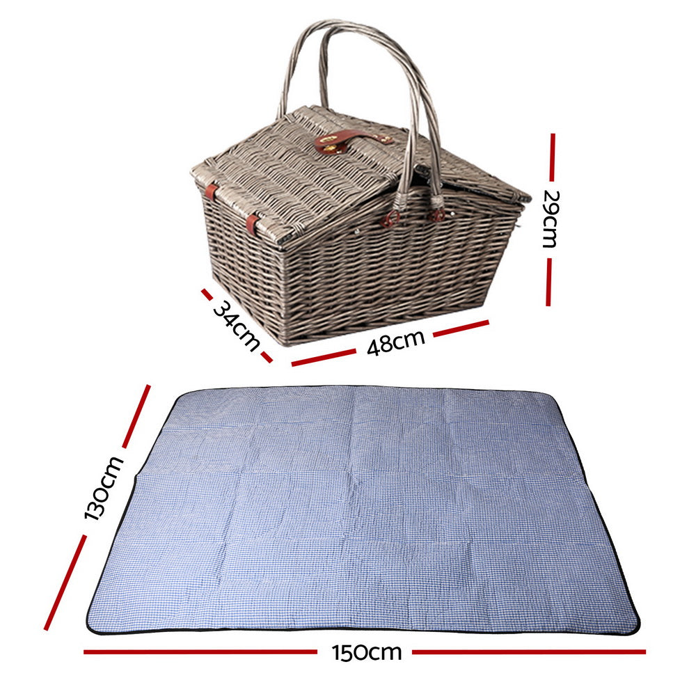 Alfresco 4 Person Picnic Basket Deluxe Baskets Outdoor Insulated Blanket - Newstart Furniture