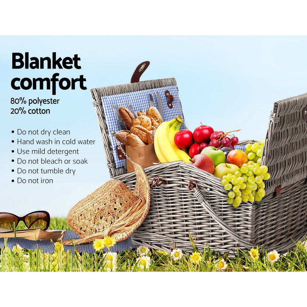 Alfresco 4 Person Picnic Basket Deluxe Baskets Outdoor Insulated Blanket - Newstart Furniture