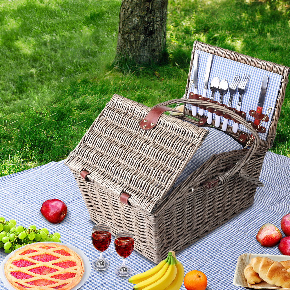 Alfresco 4 Person Picnic Basket Deluxe Baskets Outdoor Insulated Blanket - Newstart Furniture