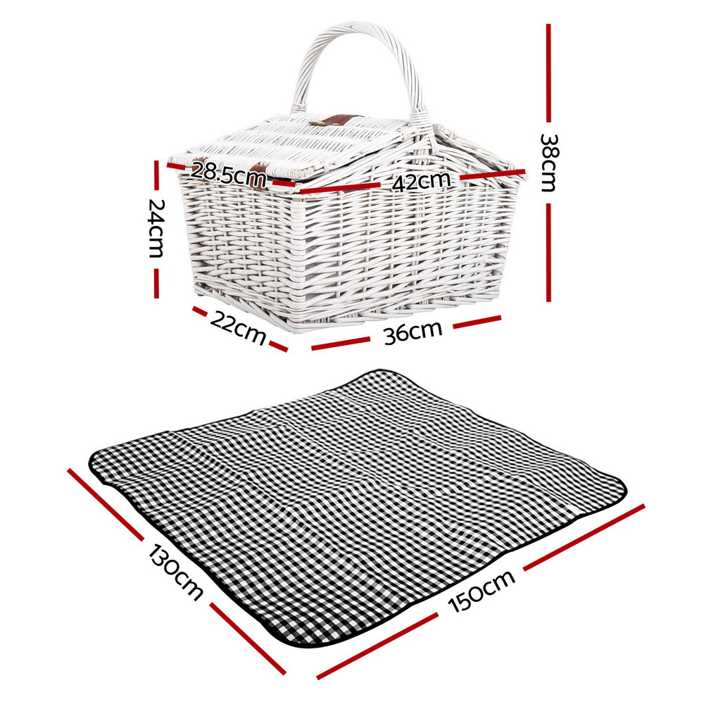 Alfresco 2 Person Picnic Basket Vintage Baskets Outdoor Insulated Blanket - Newstart Furniture