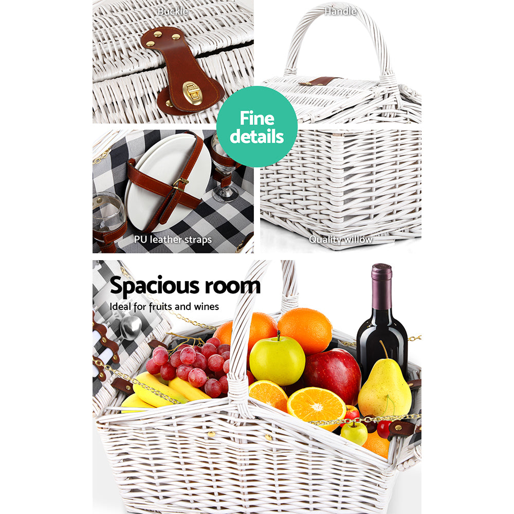 Alfresco 2 Person Picnic Basket Vintage Baskets Outdoor Insulated Blanket - Newstart Furniture