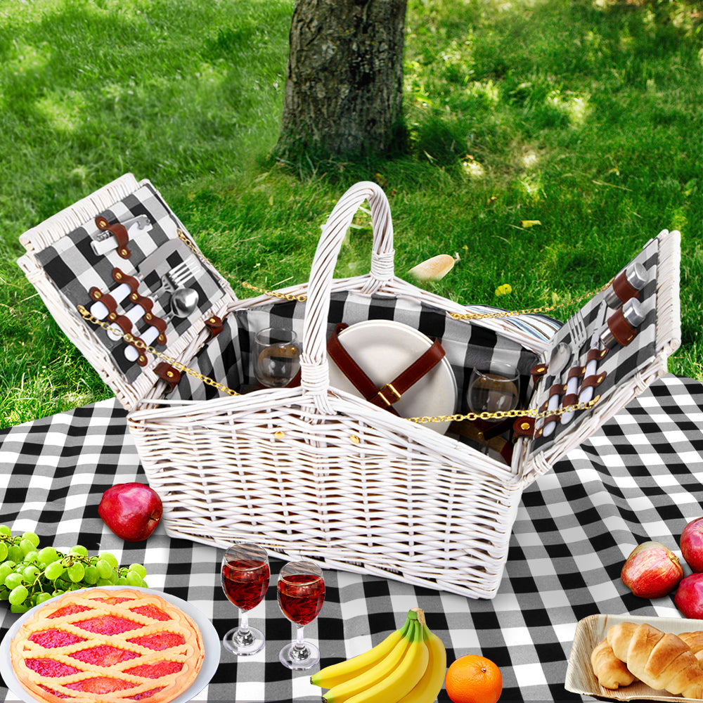 Alfresco 2 Person Picnic Basket Vintage Baskets Outdoor Insulated Blanket - Newstart Furniture