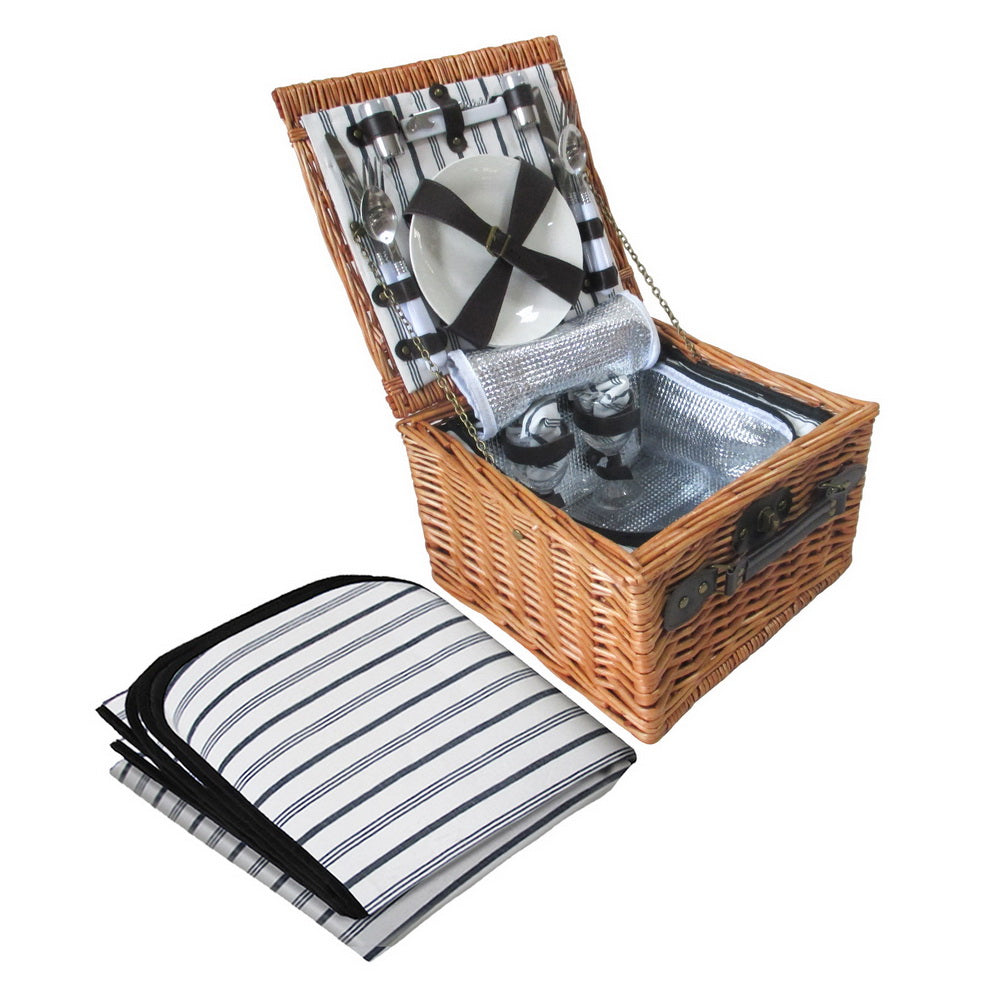 Alfresco 2 Person Picnic Basket Set Baskets Vintage Outdoor Insulated Blanket - Newstart Furniture