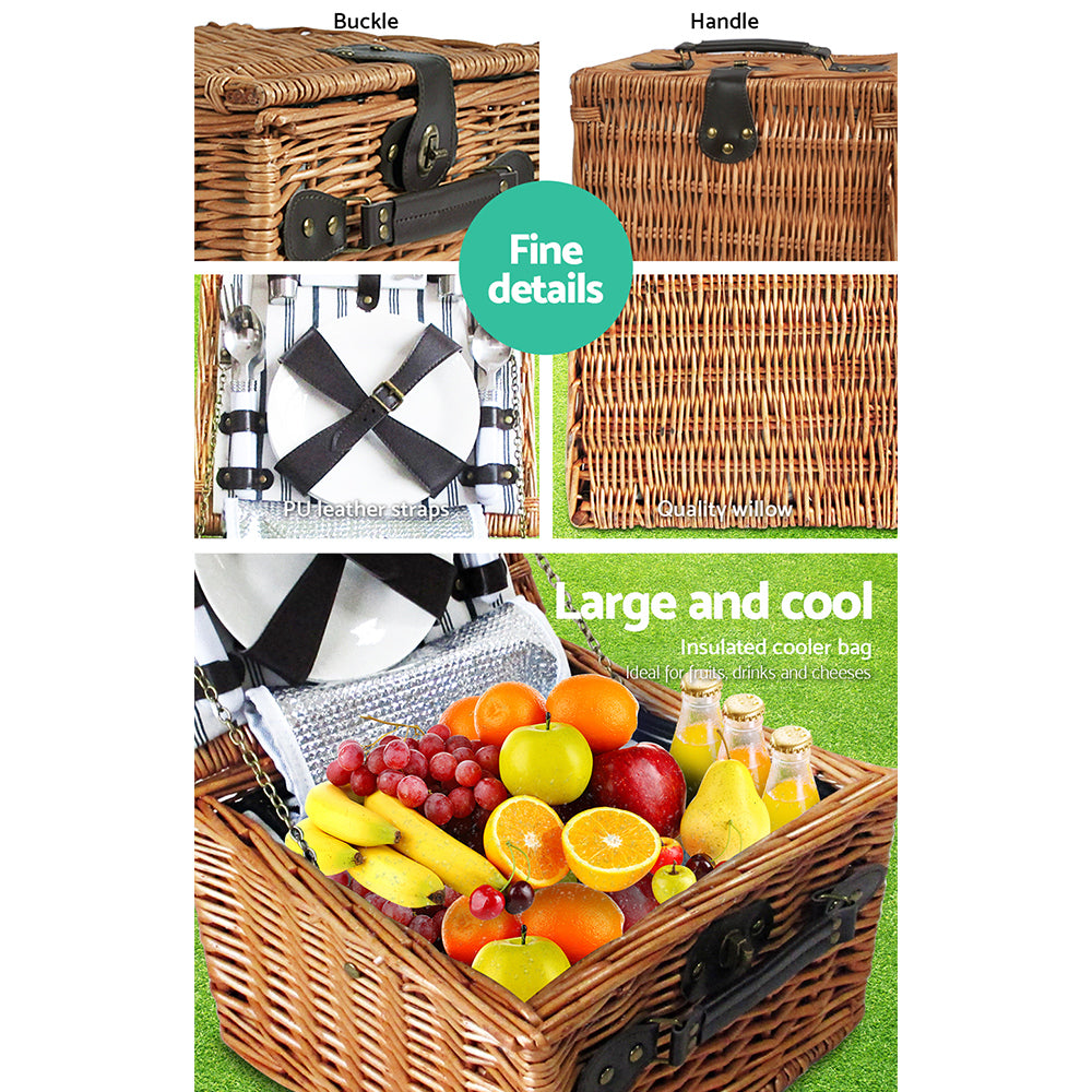 Alfresco 2 Person Picnic Basket Set Baskets Vintage Outdoor Insulated Blanket - Newstart Furniture