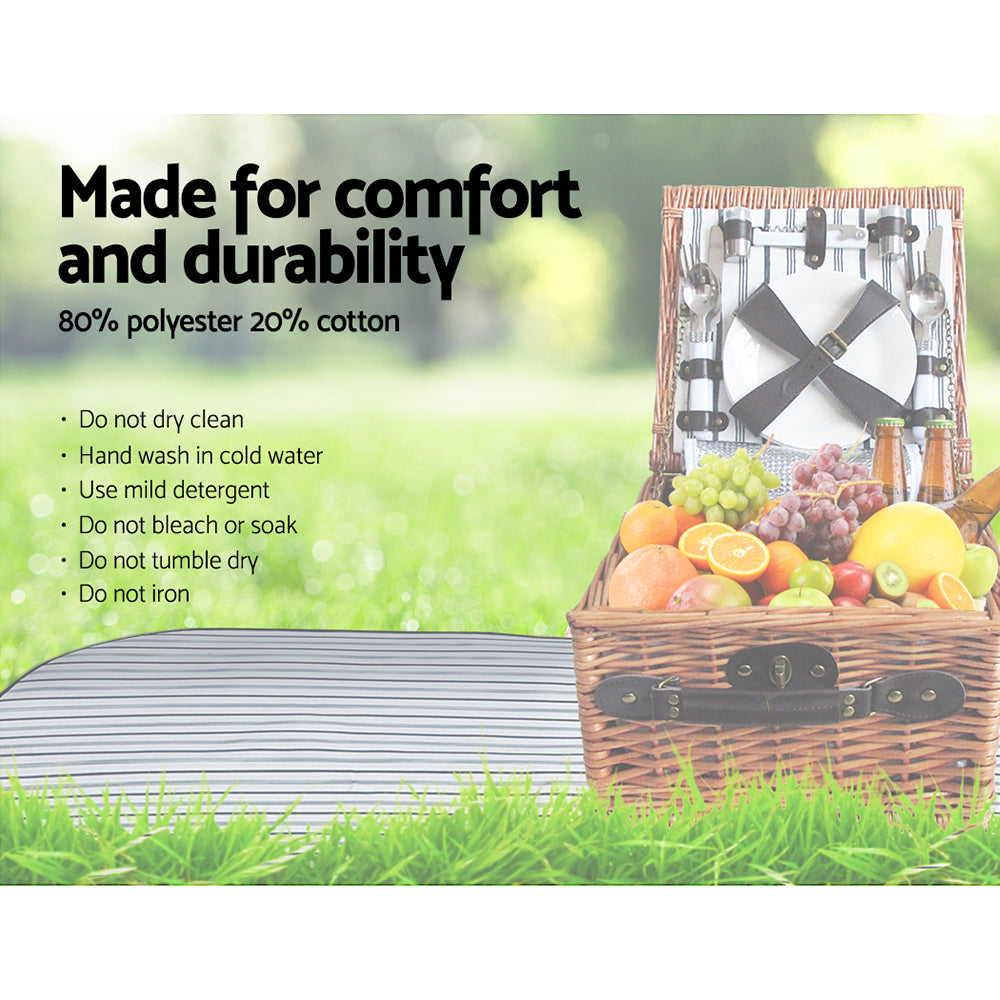 Alfresco 2 Person Picnic Basket Set Baskets Vintage Outdoor Insulated Blanket - Newstart Furniture