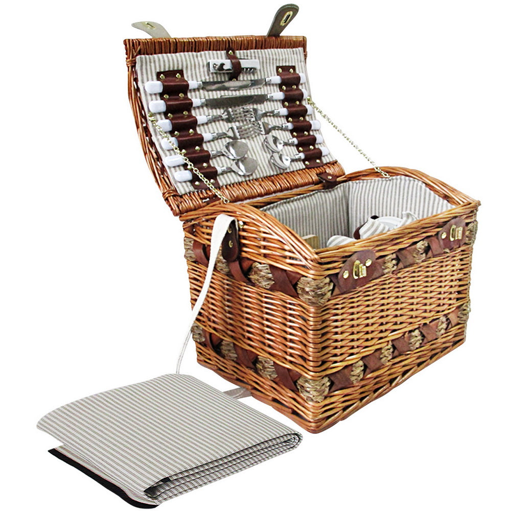 Alfresco 4 Person Picnic Basket Baskets Wicker Deluxe Outdoor Insulated Blanket - Newstart Furniture