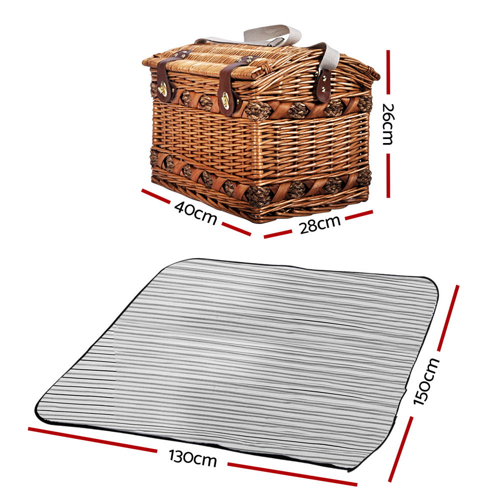 Alfresco 4 Person Picnic Basket Baskets Wicker Deluxe Outdoor Insulated Blanket - Newstart Furniture