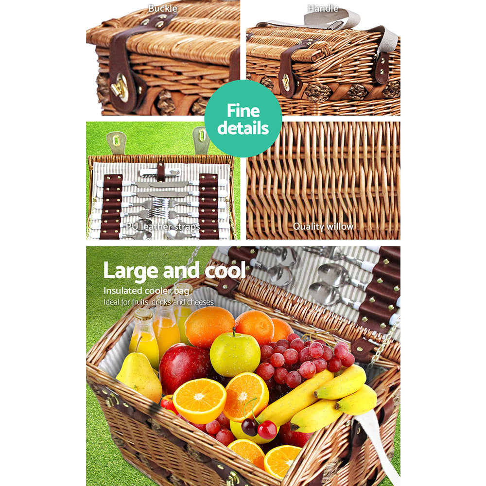 Alfresco 4 Person Picnic Basket Baskets Wicker Deluxe Outdoor Insulated Blanket - Newstart Furniture