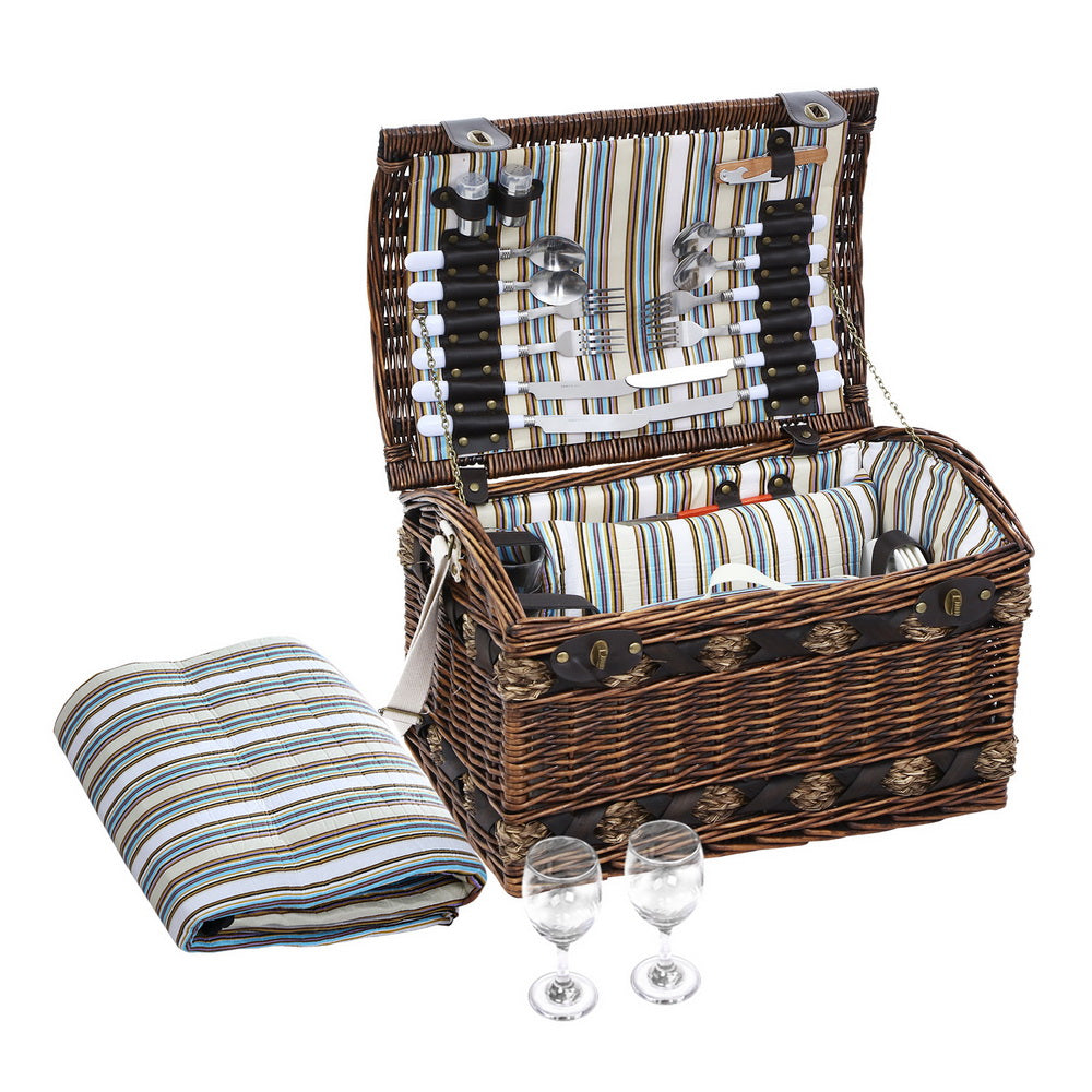 Alfresco 4 Person Picnic Basket Wicker Baskets Outdoor Insulated Gift Blanket - Newstart Furniture