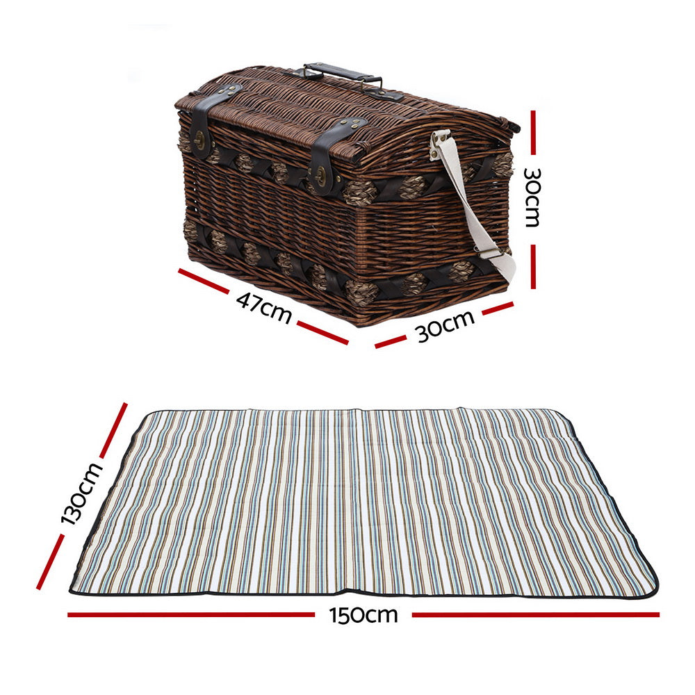 Alfresco 4 Person Picnic Basket Wicker Baskets Outdoor Insulated Gift Blanket - Newstart Furniture