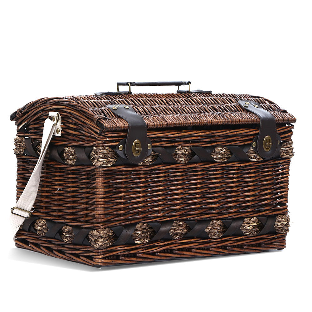 Alfresco 4 Person Picnic Basket Wicker Baskets Outdoor Insulated Gift Blanket - Newstart Furniture