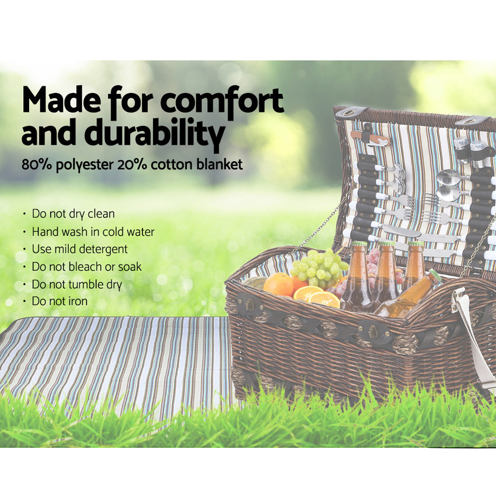 Alfresco 4 Person Picnic Basket Wicker Baskets Outdoor Insulated Gift Blanket - Newstart Furniture