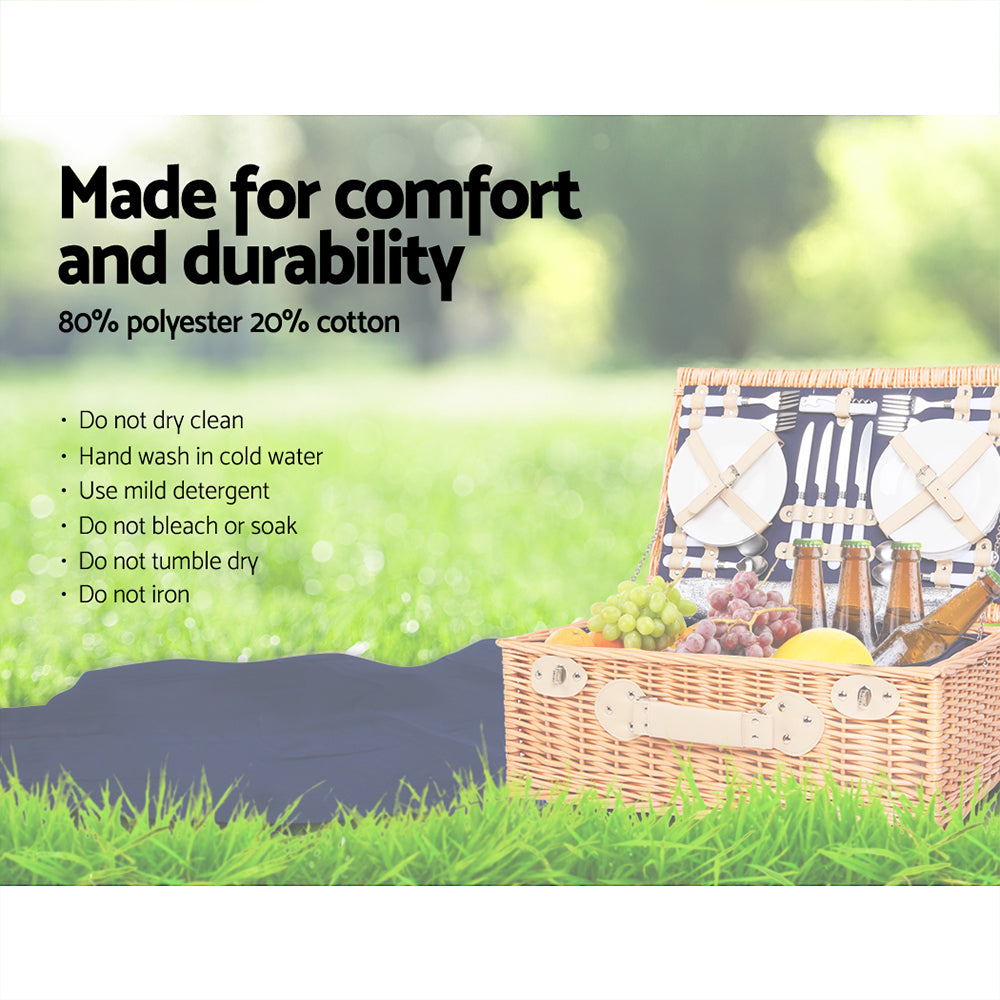 Alfresco 4 Person Picnic Basket Wicker Set Baskets Outdoor Insulated Blanket Navy - Newstart Furniture